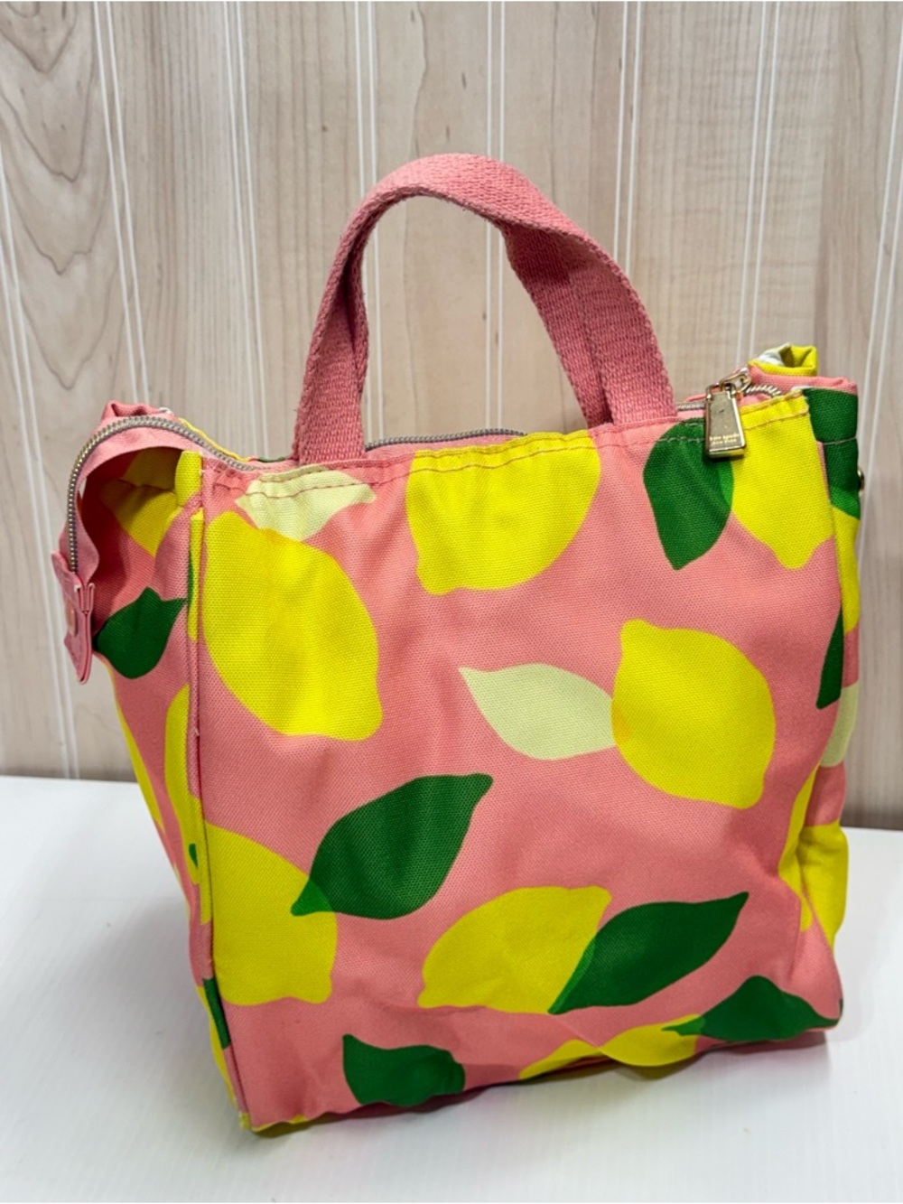 5 for $20 🌻 kate spade Pink Lemon-Print Canvas Tote with Green Leaves lunch bag - Picture 5 of 6